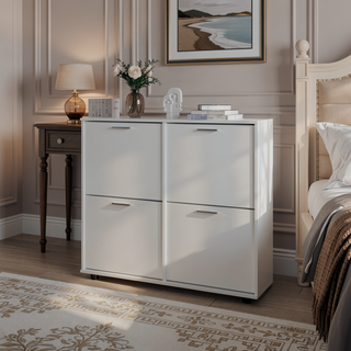 Sunvega White Tilt-Out 4-Door Storage Cabinet with Modern Industrial Design