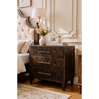 Sunvega Solid Mango Wood Arno Chest with Velvet Mocha Finish and 3-Drawers