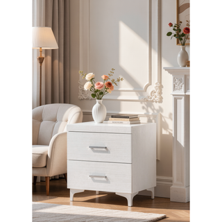 Sunvega White Finish Wood Nightstand with Dovetail Drawer and Metal Glide