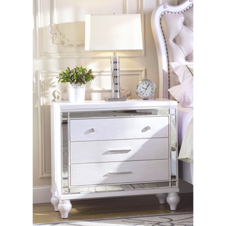Sunvega Mirror Accented Modern Style Nightstand with Three Spacious Drawers in Silver