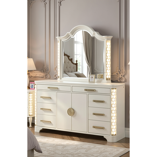 Sunvega Jasmine 8-Drawer Dresser with Side LED Lighting and Gold Accent Drawer Pulls