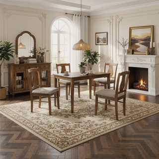 Sunvega Antique Natural Oak Wood 5 Piece Dining Set with Cushioned Chairs