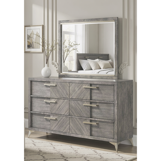 Sunvega 6 Drawer Dresser in Gray with Book Matched Veneers and Custom Hardware