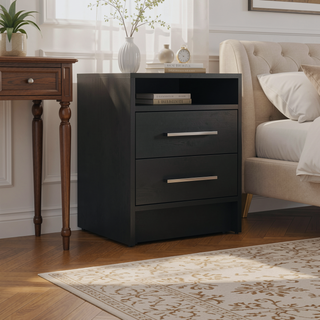 Sunvega Light Gray Nightstand with Two Spacious Drawers and Top Shelf for Bedroom