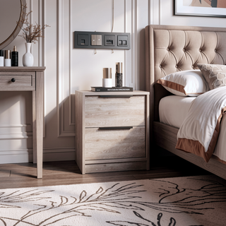 Sunvega Modern Light Grey Nightstand with Two Smooth Drawers for Storage
