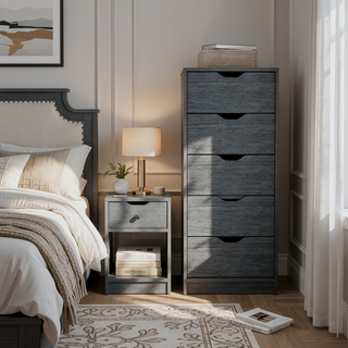 Sunvega Smokey Oak Narrow Five Drawer Dresser for Bedroom Storage