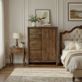 Sunvega Modern Rustic Gentleman's Chest with Sliding Door and Five Drawers