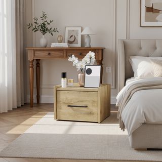 Sunvega Macadamia Floating Nightstand with Roomy Drawer for Bedroom Storage