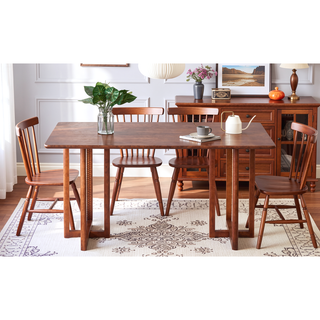 Sunvega Natural Solid Wood Dining Table with Imitation Rattan Legs for Dining Room