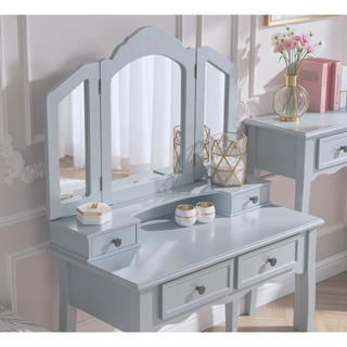 Sunvega Rose Gold Vanity Makeup Table Set with Mirror and Upholstered Bench