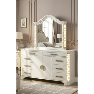Sunvega Jasmine 8-Drawer Dresser with Side LED Lighting and Gold Accent Drawer Pulls