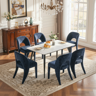Sunvega Grey Chenille Dining Chairs with Hollowed-Out Backrest Set of 2