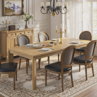 Sunvega Light Brown Contemporary Dining Table with Leaf Easy to Assemble