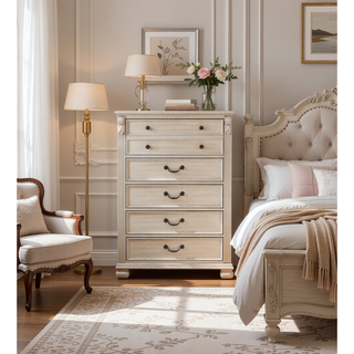 Sunvega Antique Silver Traditional Style 5-Drawer Chest for Bedroom Storage Furniture