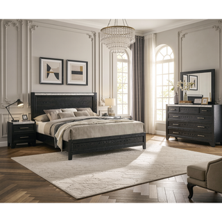 Sunvega Modern Nightstand with Faux Marble Top Two Drawers Black Finish