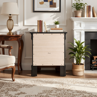 Sunvega Elegant Black Traditional Nightstand with Two Drawers for Bedroom