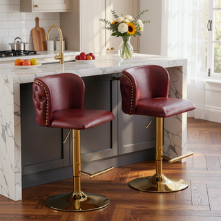 Sunvega Swivel Barstools with Tufted Back, Adjustable Seat Height and Chrome Base for Kitchen Island, Set of 2