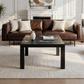 Sunvega Faux Marble Top Dining Table with Large Block Legs Sits 6