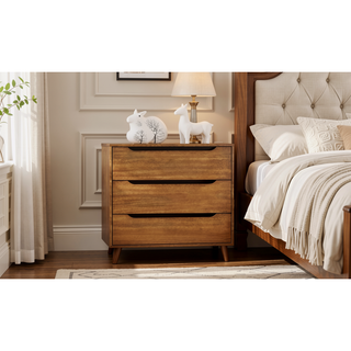 Sunvega Mid-Century Modern Black Chest with 4 Recessed Handle Drawers and Tapered Legs