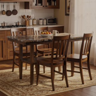 Sunvega Contemporary Brown Bar Table with Faux Marble Top and Storage Shelf