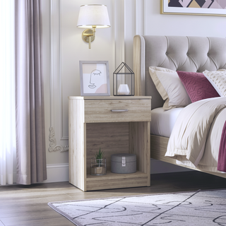 Sunvega Modern Light Gray Nightstand with One Drawer and Spacious Open Shelf