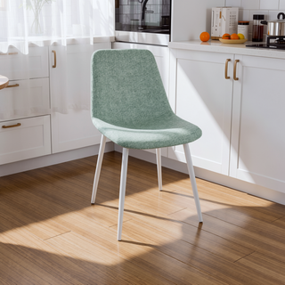 Sunvega Modern Linen Padded Dining Chairs with Sturdy White Metal Legs