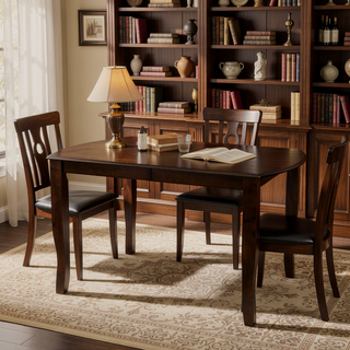 Sunvega Dark Cherry Finish Mango Veneer Wood Dining Table with Extension Leaf