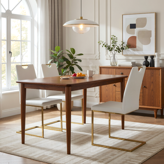 Sunvega Modern Faux Leather Upholstered Dining Chairs with Gold Metal Legs Set of 4