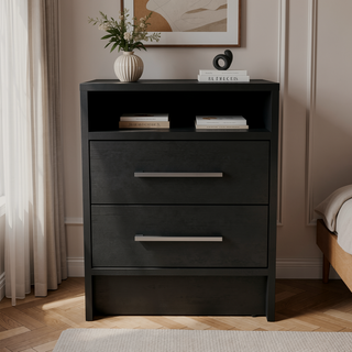 Sunvega Light Gray Nightstand with Two Spacious Drawers and Top Shelf for Bedroom