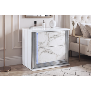 Sunvega Modern Sleek Nightstand with LED Light and Rich Chrome Accents
