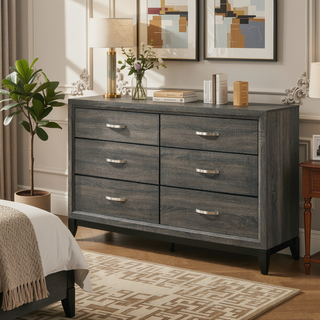 Sunvega Valdemar Brown Fabric and Weathered Gray Finish Queen Size Bed