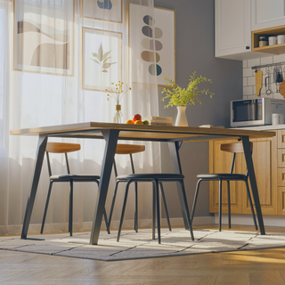 Sunvega Handcrafted Modern Industrial Dining Table with Solid Wood Oak Veneer Top