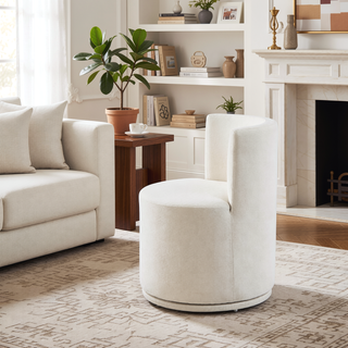 Sunvega Modern Swivel Upholstered Side Chair with Soft Beige Fabric and 360° Base