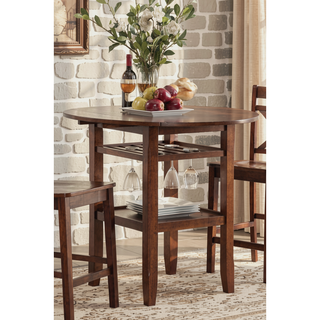 Sunvega Round Counter Height Table with 2 Drop Leaves and Stemware Rack