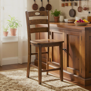Sunvega Counter Height 5pc Dining Set with Walnut Finish and 4 Chairs