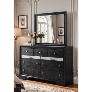 Sunvega Modern Glam Seven Drawer Dresser with Two Jewelry Trays and Black Finish