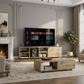 Sunvega TV Stand with Four Open Shelves and Five Legs for TVs up to 70 Inches