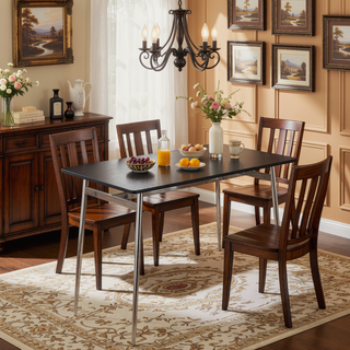 Sunvega Marcel Contemporary Counter Table with Chrome Metal Legs and Black Wood Top