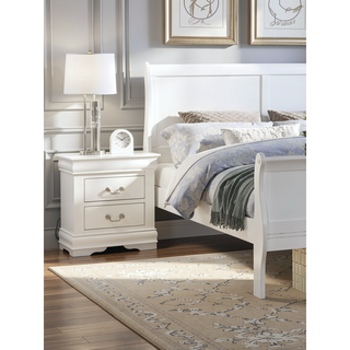 Sunvega Transitional Style Solid Wood Nightstand with Antique Brass Hanging Pulls