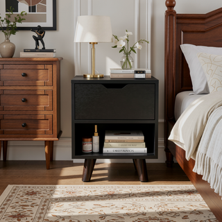 Sunvega Modern Nightstand with Spacious Drawer and Open Shelf on Chic Wooden Legs