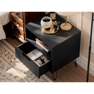 Sunvega Mid-Century Modern Pink Nightstand with Drawer and Open Shelf