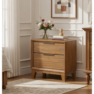 Sunvega Contemporary Nightstand with Two Drawers in Natural Wood Finish