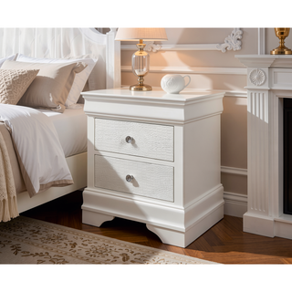 Sunvega Crystal Embellished Contemporary Nightstand with Textured Drawers and Tapered Base