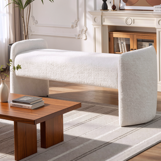 Sunvega Ivory Velvet Upholstered Accent Bench with Foam-Padded Seat and Leveling Legs