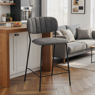 Sunvega 26 Inch Gray Faux Leather and Black Metal Counter Height Bar Stool