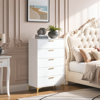 Sunvega White Rectangular 5-Drawer Chest with a Clean and Timeless Finish