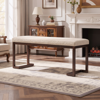 Sunvega Modern Upholstered Boucle Bench with Metal Frame for Entryway Living Room