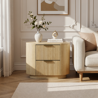 Sunvega Modern Natural Oak Nightstand with Two Drawers and Ribbed Texture