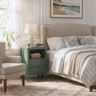 Sunvega Antique White Winston 2-Drawer Nightstand with Open Shelf and Fluted Legs