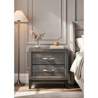 Sunvega Valdemar Brown Fabric and Weathered Gray Finish Queen Size Bed